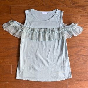 Nina Kendosa Paris Cold Shoulder Ruffle Top Silk & Cotton Mint Green Medium